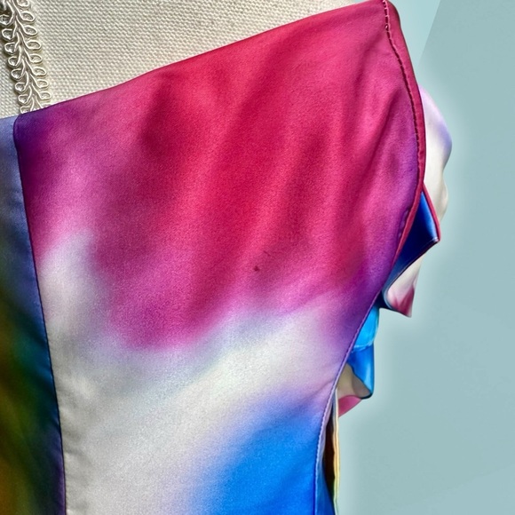 Marchesa Notte ‘Bow Printed Strapless Dress’ in Rainbow Multicolor Watercolor 4 - Picture 14 of 16